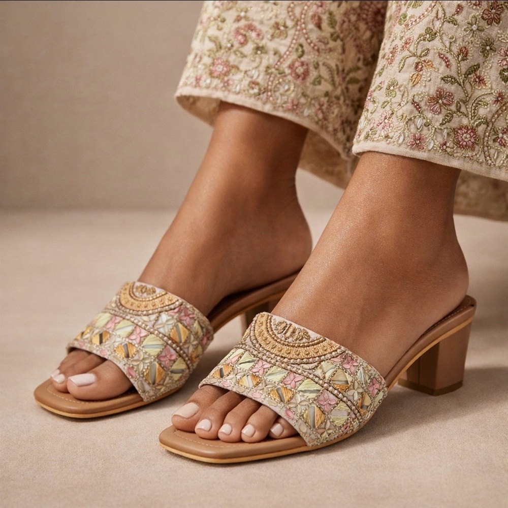 Embroidered Tan Women's Sandals
